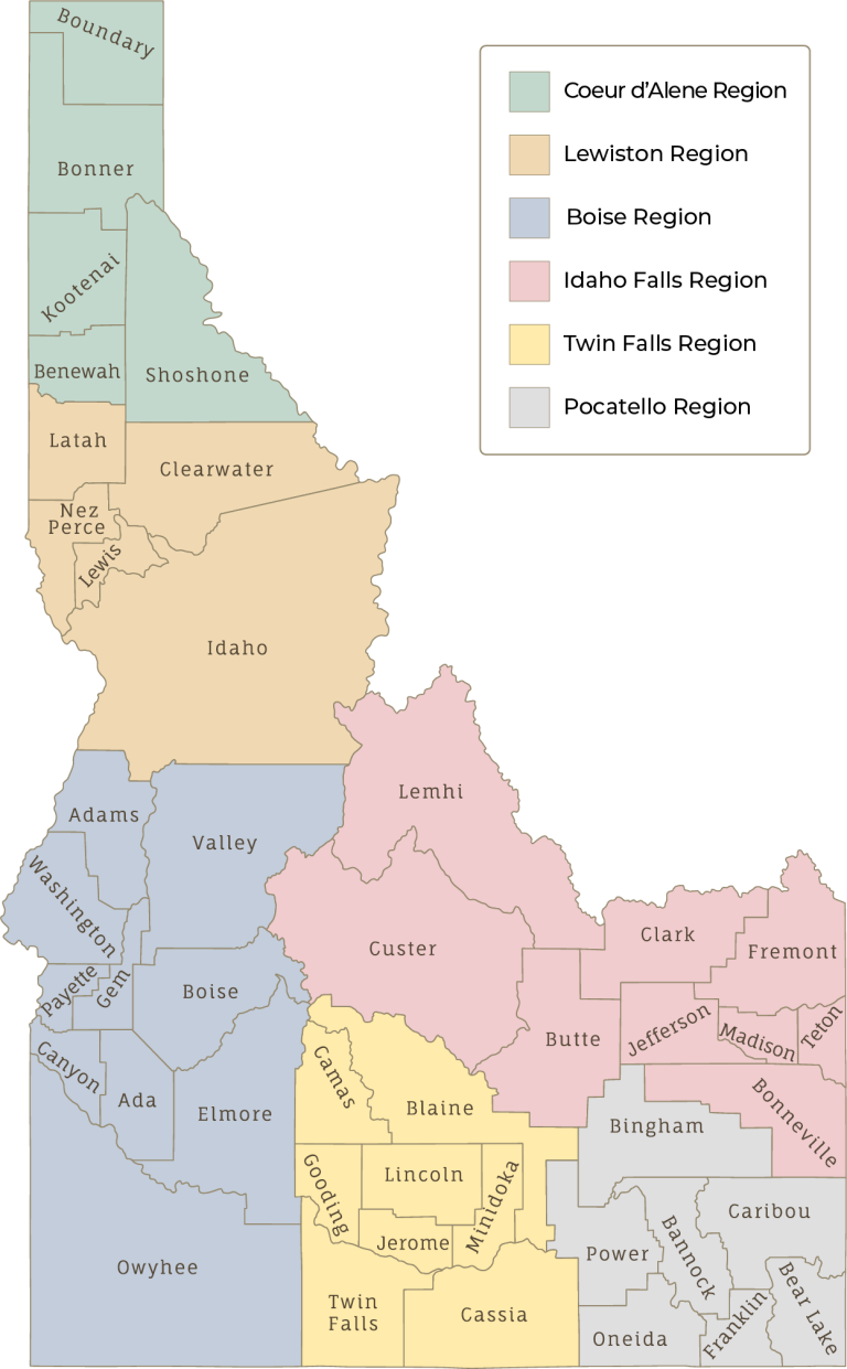 Idaho Department of Environmental Quality Regional Office Map